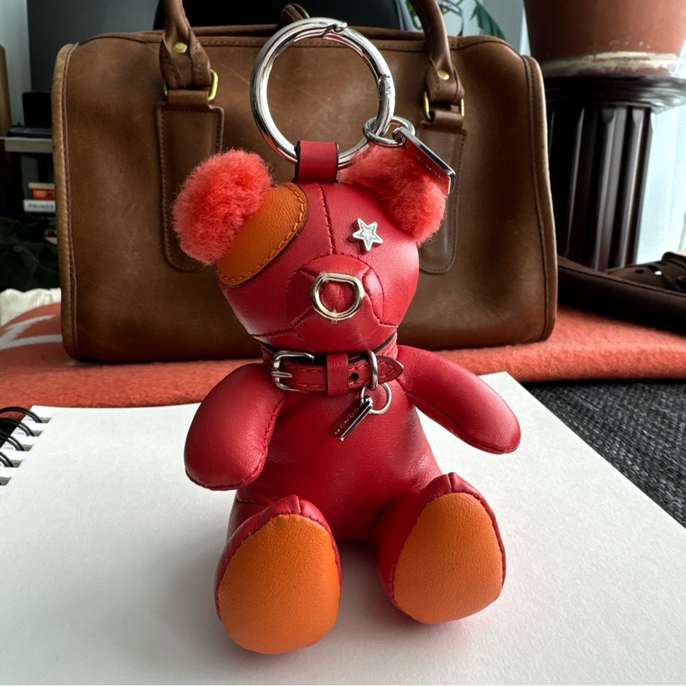 Coach Red and Orange leather Bear Keychain